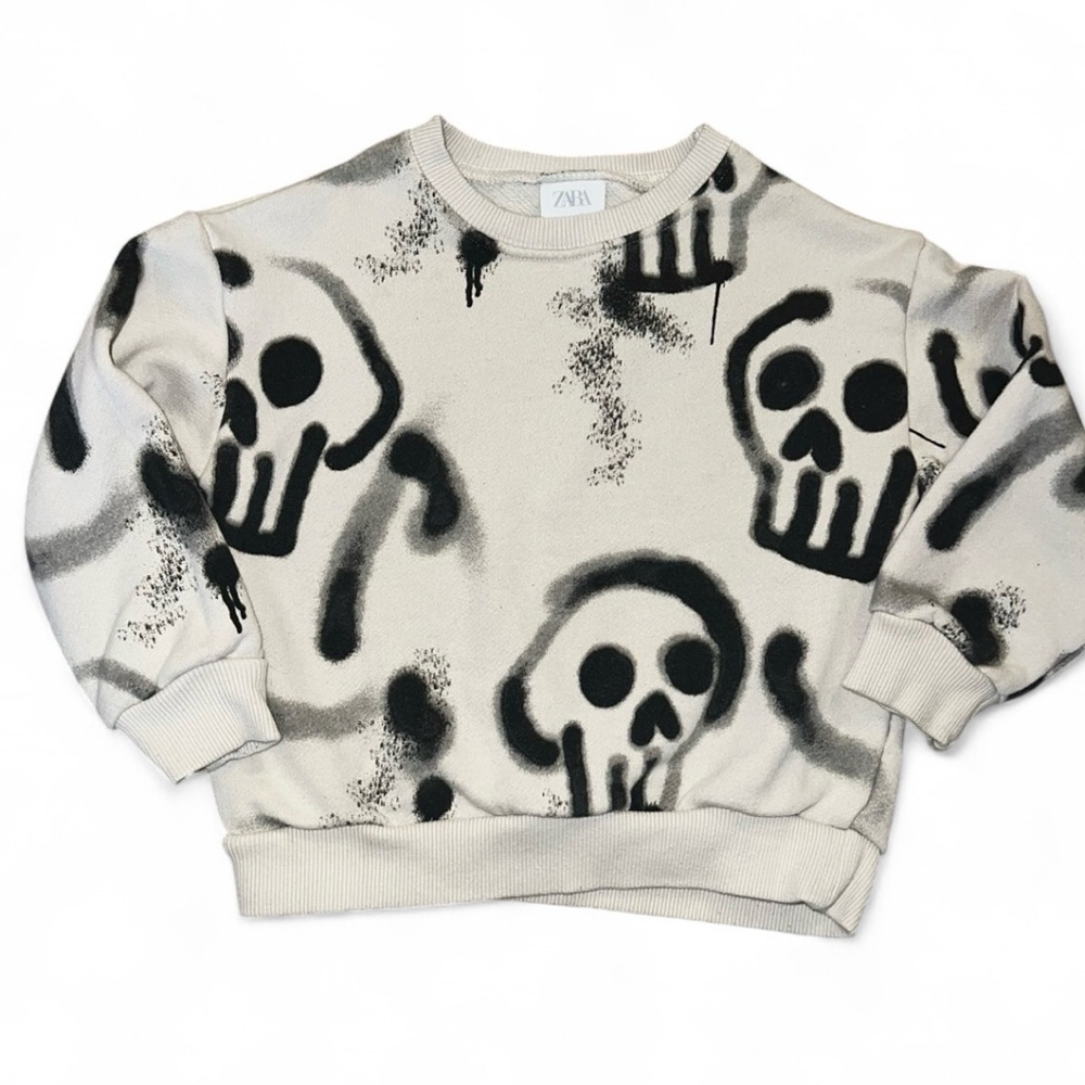 Zara 3-4T Sweatshirt with Black Skull Graffiti Print